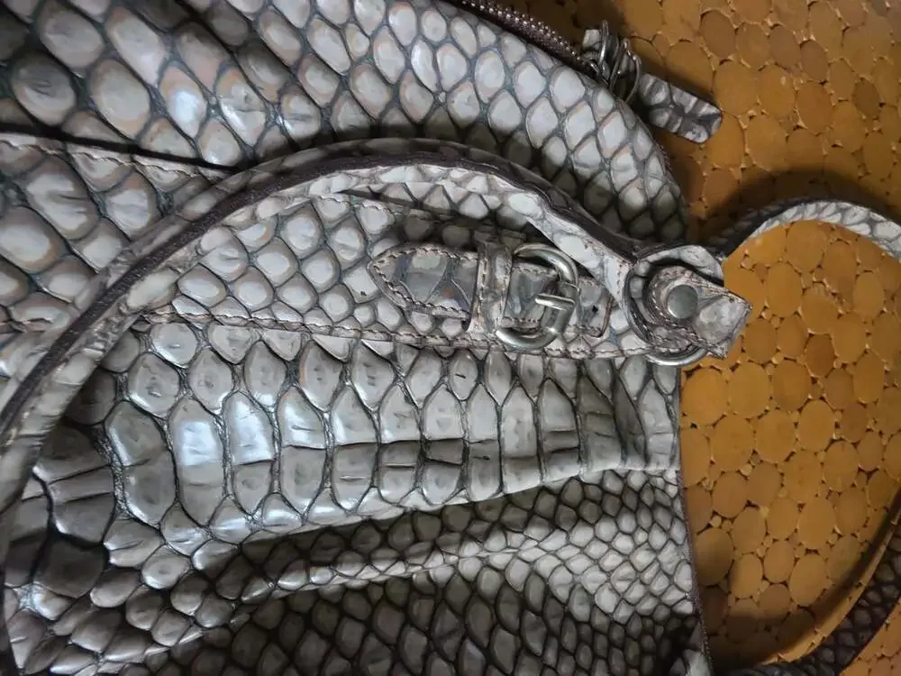 Mania Genuine Leather Made in Italy Snakeskin Embossed Studded Hobo Handbag